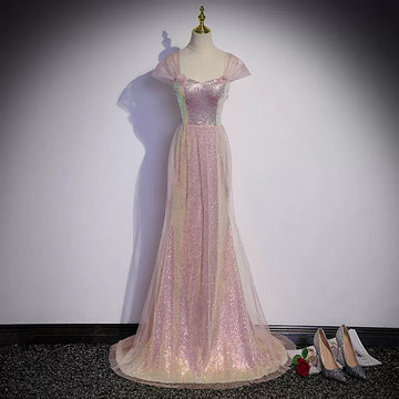 Simple Mermaid Long Sequin Pink Prom Dresses HZ1023
